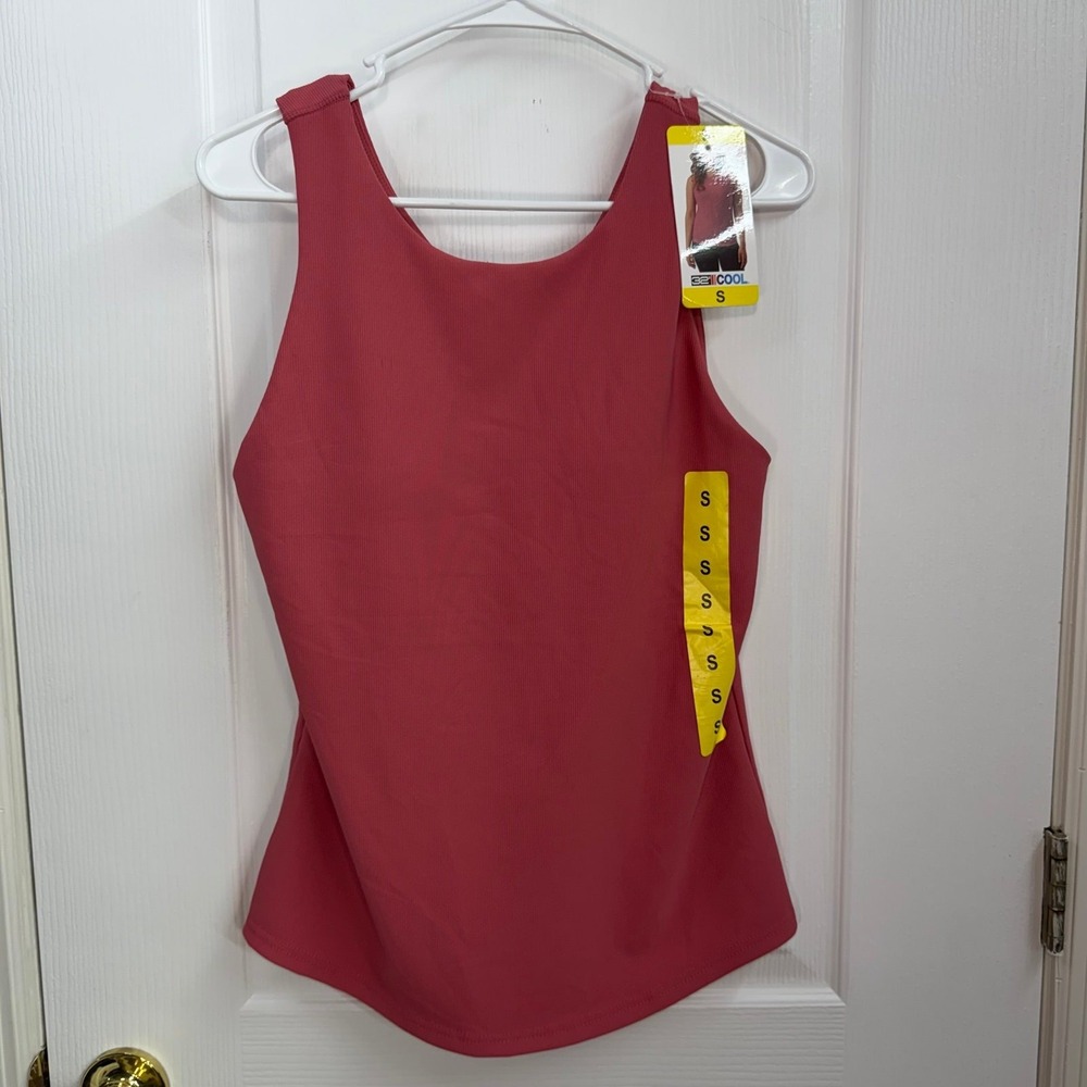 NEW 32 Degree Cool mauve pink padded scoop neck ribbed stretch tank top active S